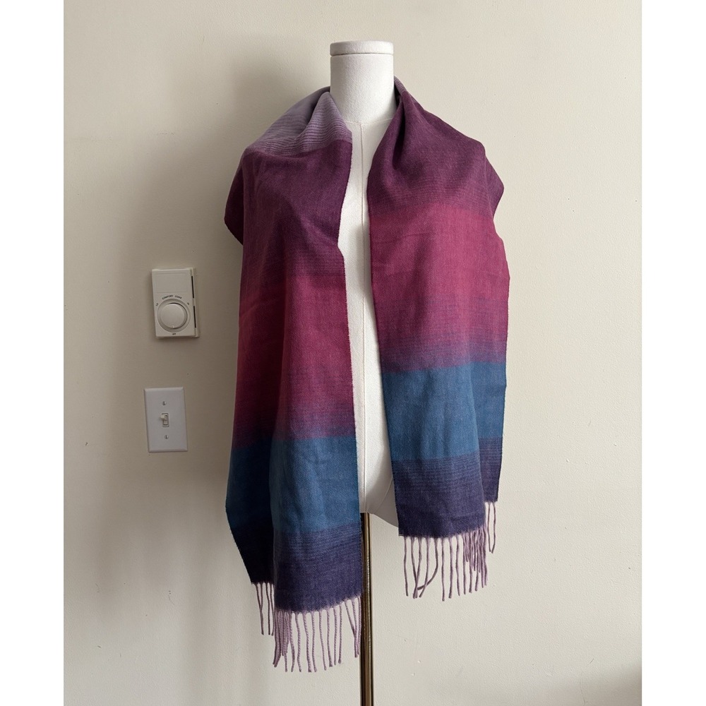 100% Cashmere Scarf Fringe Purple Pink Blue Made in Scotland Preppy Luxury Chic